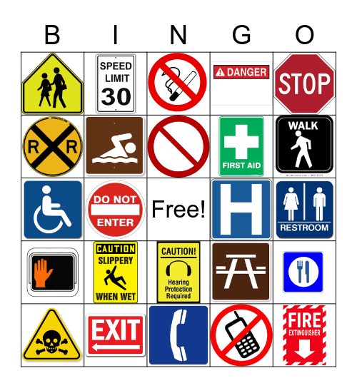 Safety Signs Bingo Card