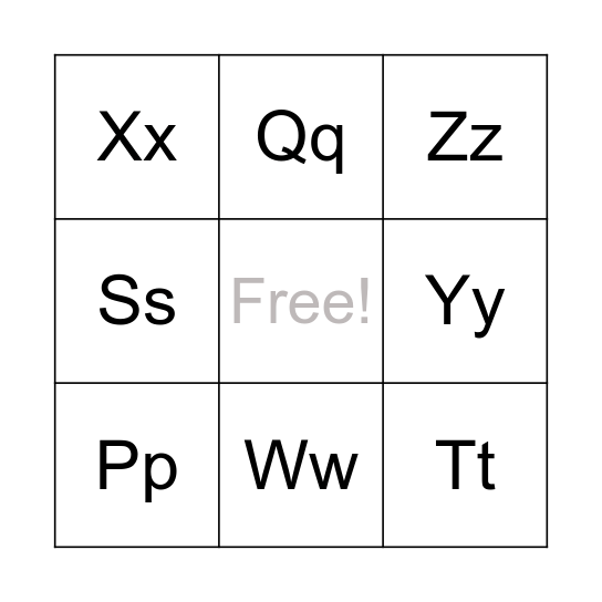 Phonics with FRANCES: Letter BINGO (N-Z) Bingo Card