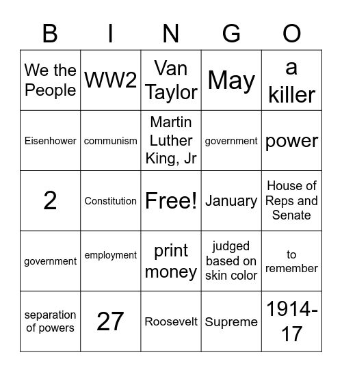 Citizenship 6-8 Bingo Card