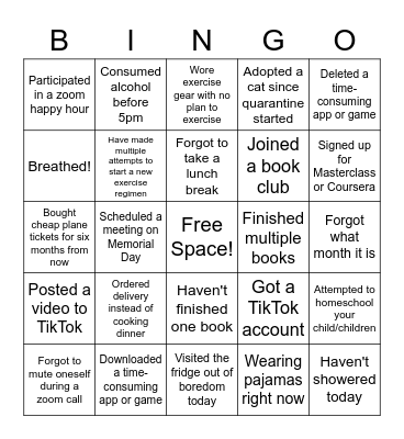 NBBJ Bingo: WFH Edition Bingo Card