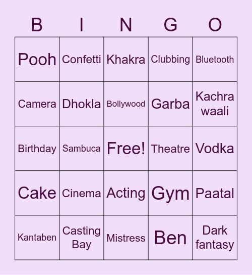 Nisha Birthday Bingo Card