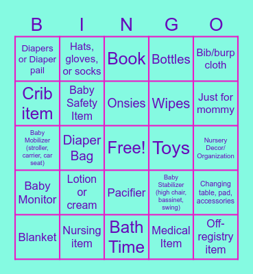 Baby Shower Bingo! Bingo Card