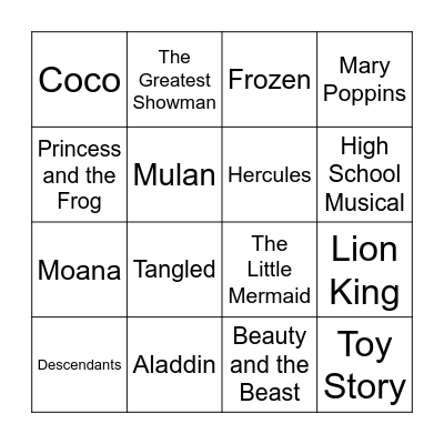 Disney Bingo Card