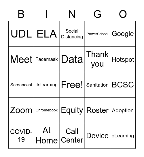 BCSC Tech eLearning Bingo Card