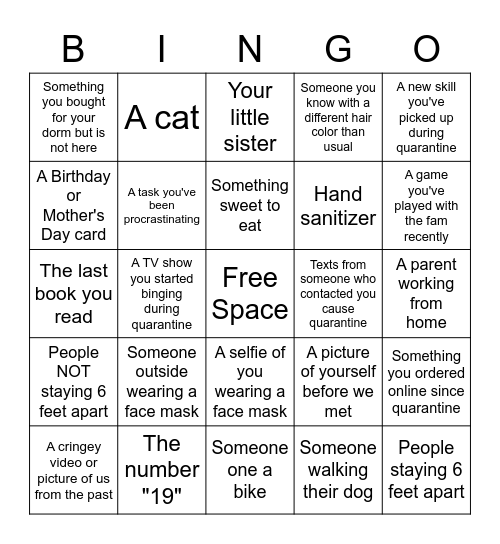 Audrey's Bday Quarantine Bingo Card