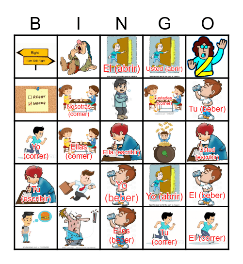 "Tener" verbs and present er/ir verbs Bingo Card