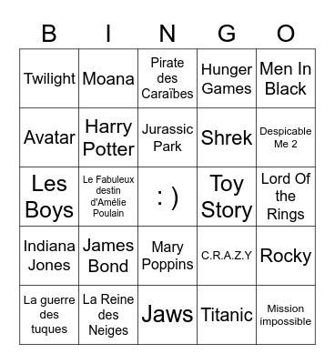 Films Bingo Card