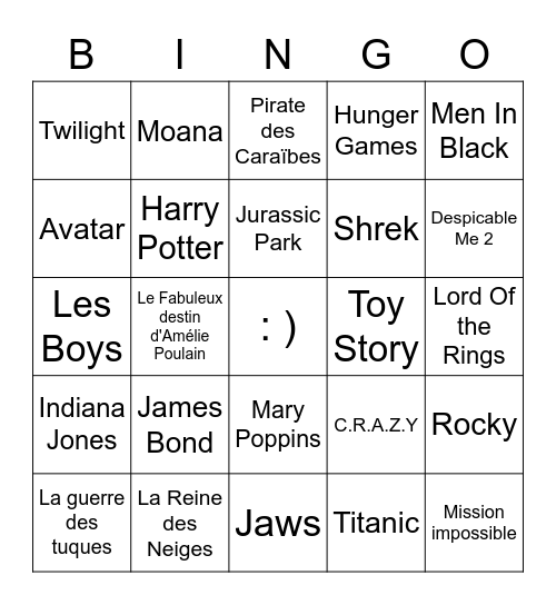 Films Bingo Card