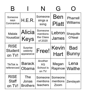 Graduate Together 2020 Bingo Card