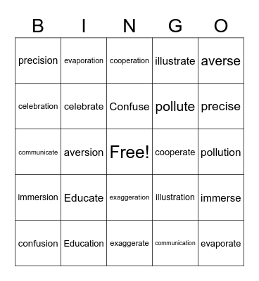 Vocabulary Bingo Card