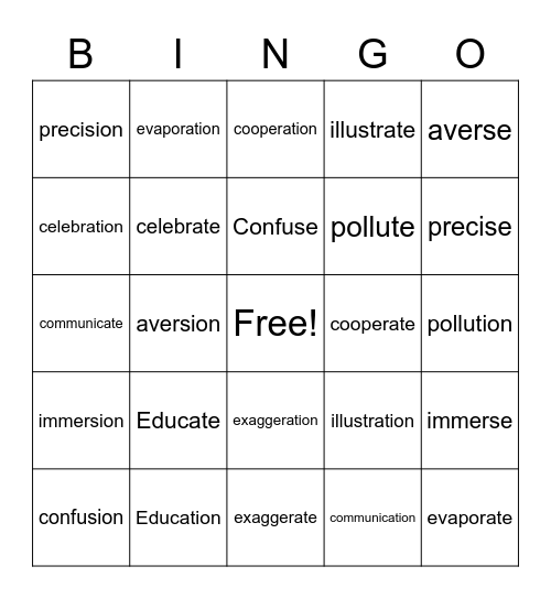 Vocabulary Bingo Card