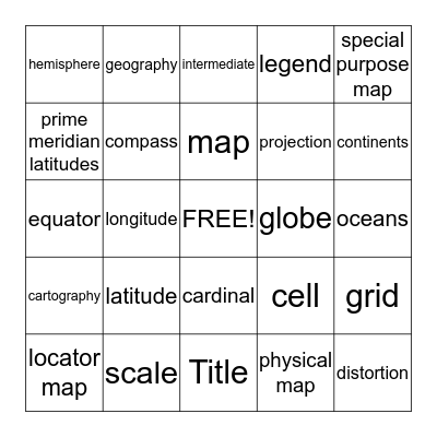 Map Skills Bingo Card