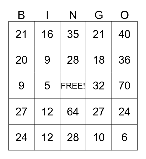 MULTIPLICATION Bingo Card