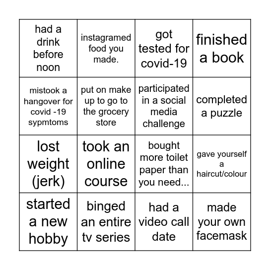 COVID - 19 BINGO Card