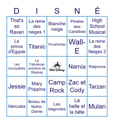 DISNEY JEUNESSE 2020 Bingo Card