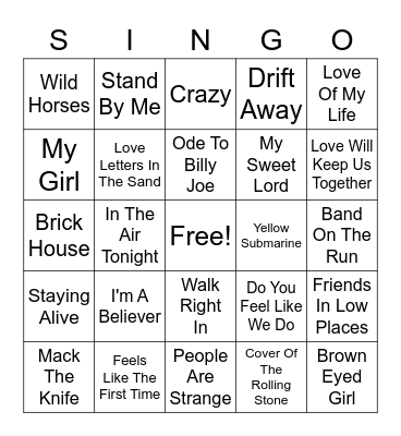 SINGO Bingo Card