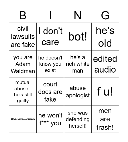Amber Heard stan excuses bingo Card