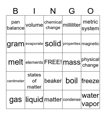 Matter Bingo Card