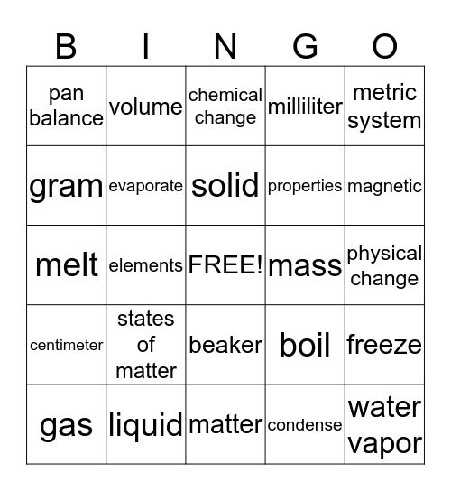 Matter Bingo Card