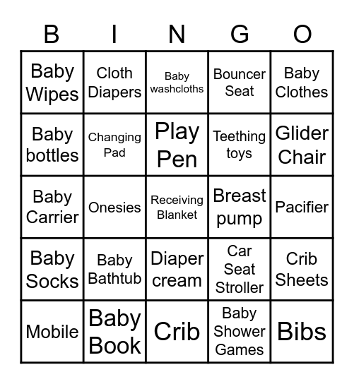 Teresa's Baby Shower Bingo Card