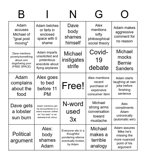 Shacking in the Shack Bingo Card