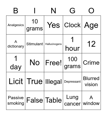 Drug Ed Bingo Card