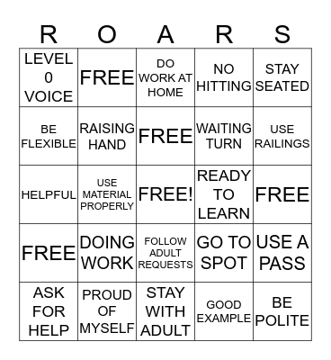 ROARS BINGO Card