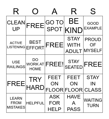 ROARS BINGO Card