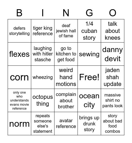 janye Bingo Card