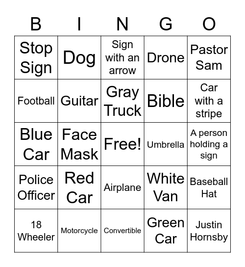 Drive In Bingo Card