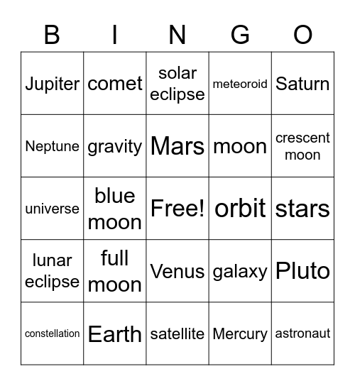 Outer Space Bingo Card