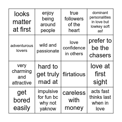 aries venus Bingo Card