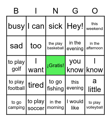 4B Vocab Bingo Card