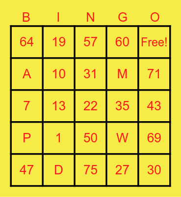 Untitled Bingo Card