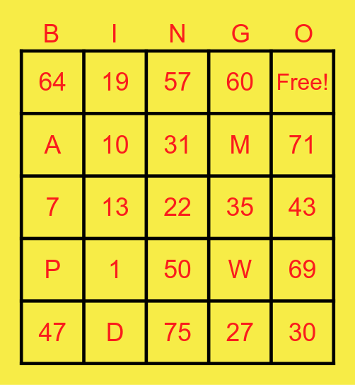 Untitled Bingo Card