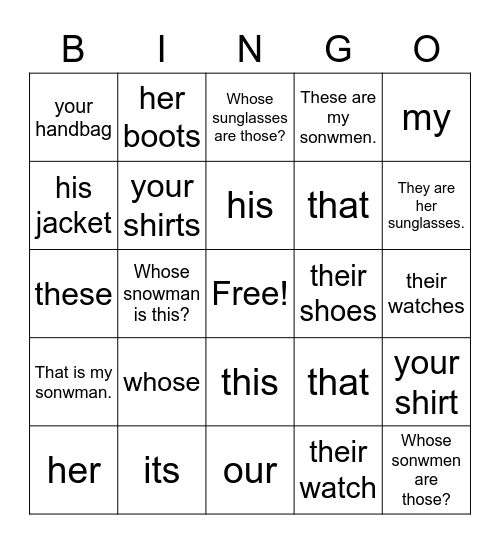 Whose hat is that? Bingo Card