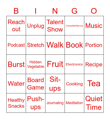 Health Bingo Card