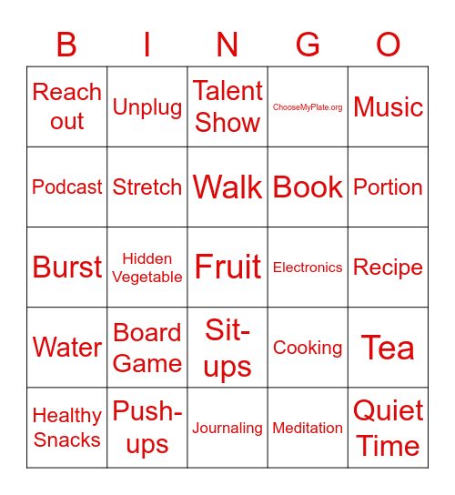 Health Bingo Card