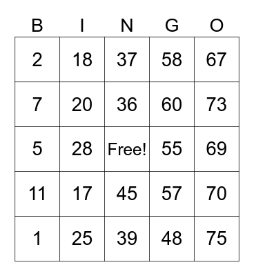 Marj’s Card Bingo Card