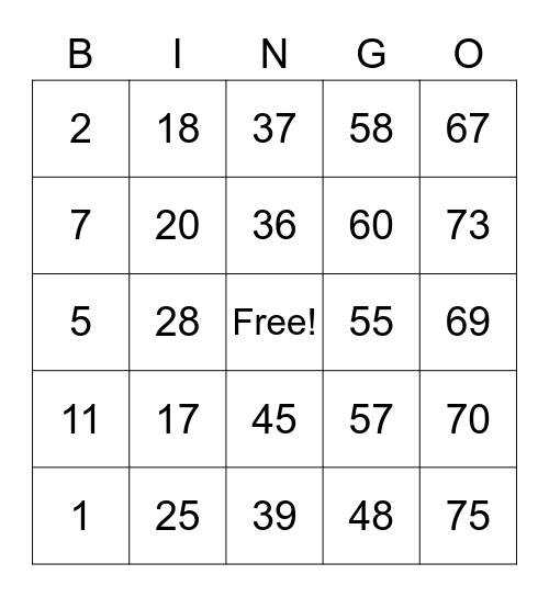 Marj’s Card Bingo Card