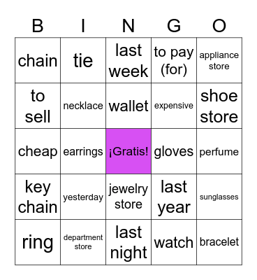 Realidades 1 7B Bingo Card