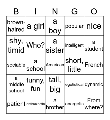 Identify/Describe People (Ch 1) Bingo Card