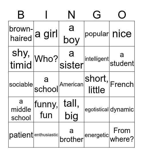 Identify/Describe People (Ch 1) Bingo Card