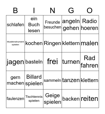 Hobbies und Freizeit Bingo Card