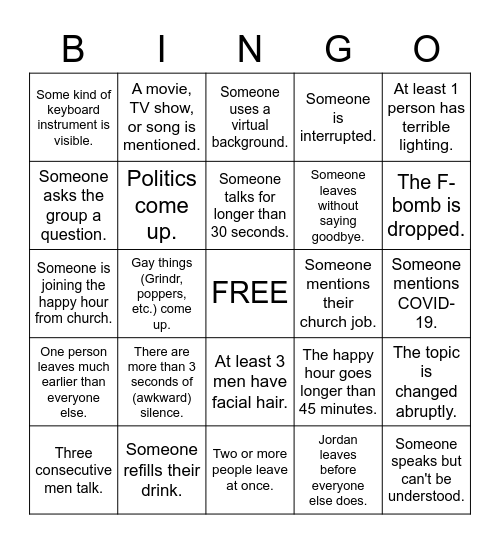 AGOYO Happy Hour Bingo Card