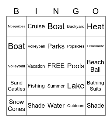 Summer Days Bingo Card