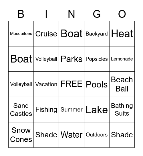 Summer Days Bingo Card