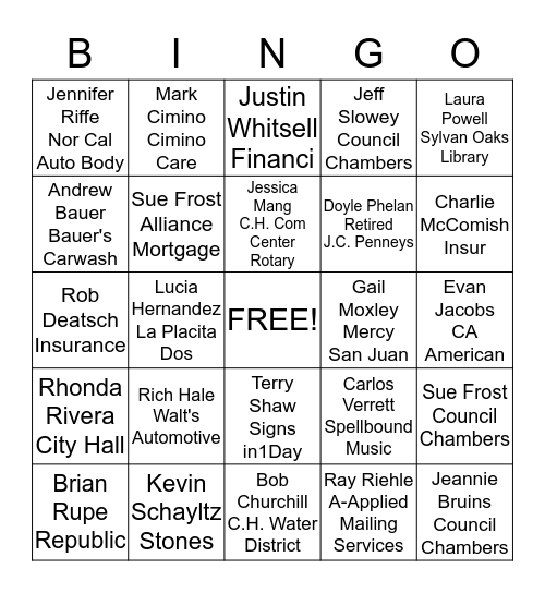 Rotary Member Bingo Card