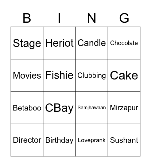 Happy B'Day Nisha Bingo Card