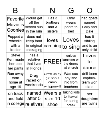 M fun fact is .... Bingo Card